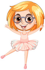 Cute ballet dancer cartoon character wearing glasses