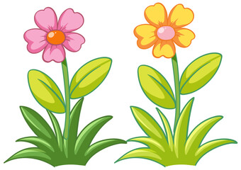 Cartoon-Style Pink and Yellow Flowers