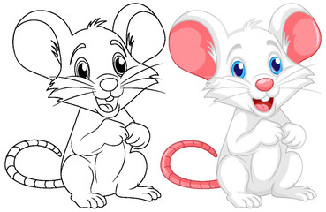 Coloring cute rat cartoon and its colour