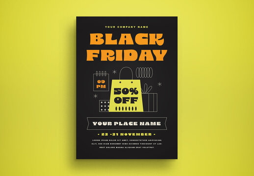 Lineart Flat Design Black Friday Flyer Layout