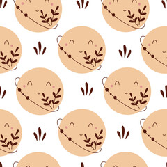 Seamless pattern with a cute planet in pastel colors. Vector illustration in boho style for decorating children's clothes