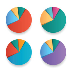 Obraz premium Set 4 vintage colorful pie chart represents business financial economic divided into 4 parts with different portions