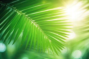 Fototapeta na wymiar lush green palm leaf in extreme close-up