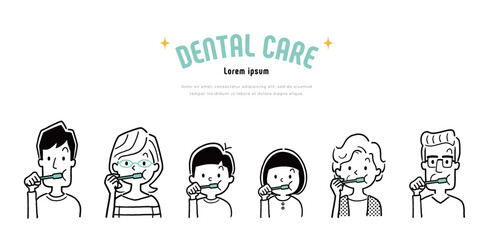 ベクターイラスト素材：家族で歯磨き
