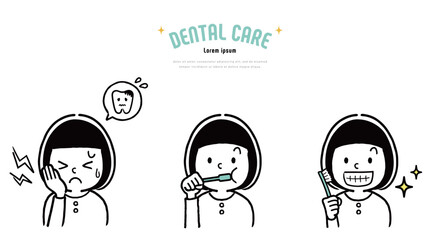 ベクターイラスト素材：虫歯予防のために歯磨きをする女の子
