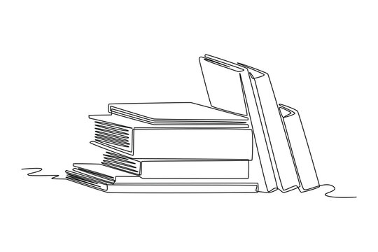 Single one line drawing Books and reading concept. Continuous line draw design graphic vector illustration.