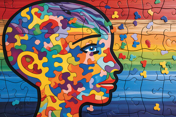 puzzle pieces in a child's head. the connection between dyslexia and the written word, showcasing the challenges and unique perspectives experienced by individuals with dyslexia.