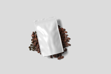 Coffee Pouch Packaging with Paper cup Mockup Blank	