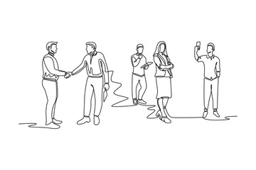 Continuous one line drawing concept of a crowd of happy people outdoors. Single line draw design vector graphic illustration.