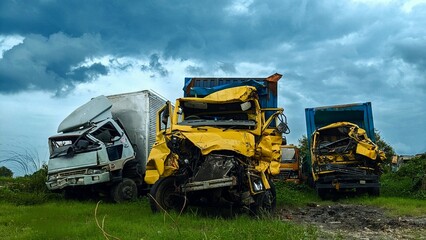 Fototapeta na wymiar Dump truck on the road after accident