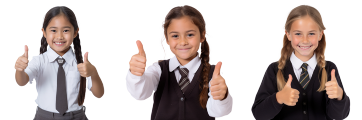 School girls showing thumbs up on isolated transparent background