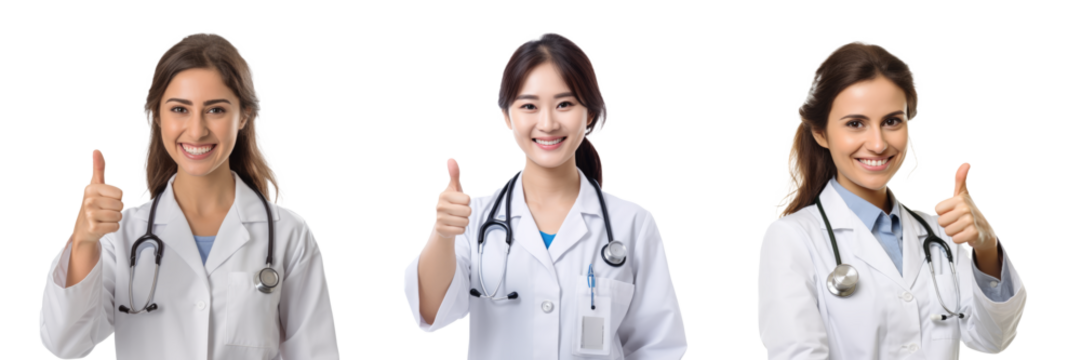 female doctors showing thumbs up on isolated transparent background - Powered by Adobe