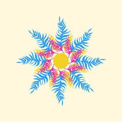 Obraz premium Blue and pink feather floral symmetry radial vector illustration