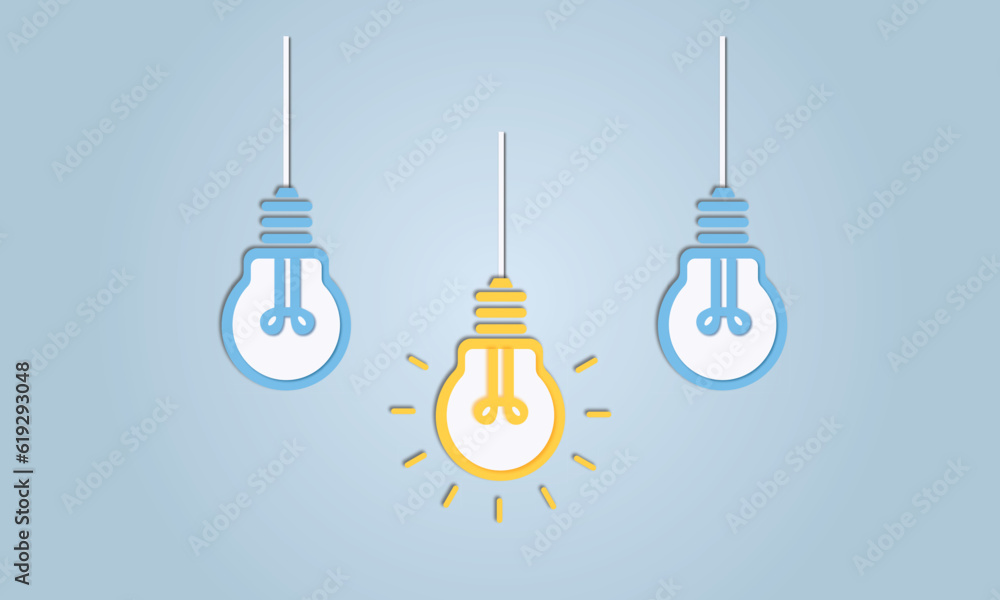 Poster set of light bulb with one unique idea.vector design illustration.