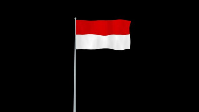 Animation of Indonesian waving flag on flag pole with alpha channel transparent background