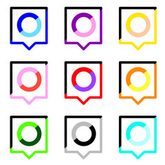  バイカラーでカラフルな丸とバイカラーな四角い吹き出し　9個セット