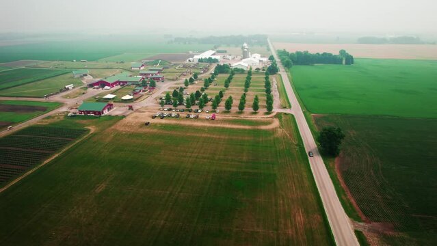 U Pick amazing aerial farm ranch, McHenry, Illinois, USA