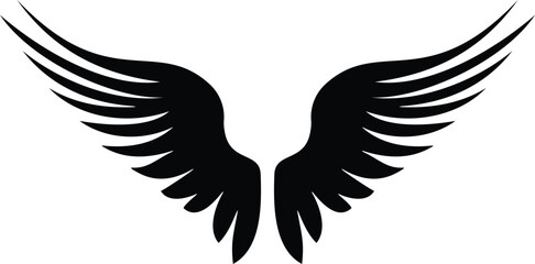 Wings logo. tattoo design of a wings, silhouette of pair wings, angle wings black design elements Vector illustration, t-shirt and sticker tattoo