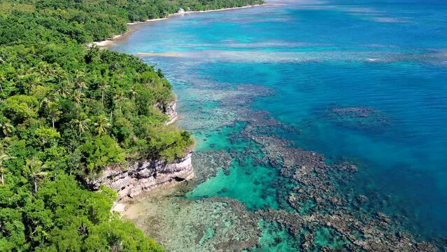 Aerial drone pan landscape nature shot of Top Rock Snorkelling coral reef spot travel tourism Pacific Islands Port Vila Vanuatu 4K
