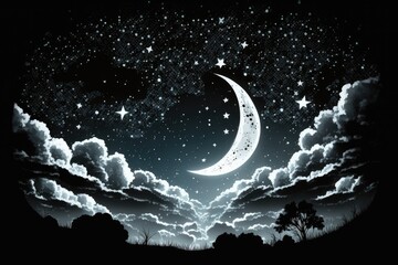 Obraz na płótnie Canvas crescent moon and stars in a night sky. Generative AI