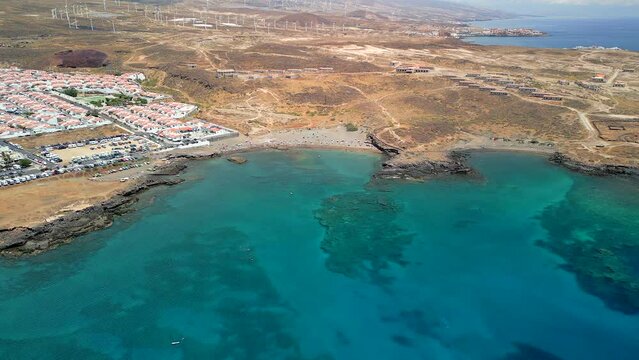 Aerial view of "Playa de Abades" in Tenerife, Canary Islands. Drone shot
