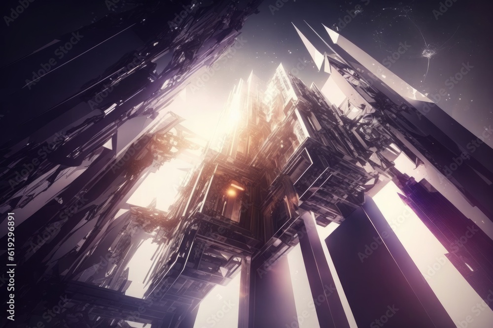 Aufkleber skyscraper with numerous windows reaching towards the sky. generative ai