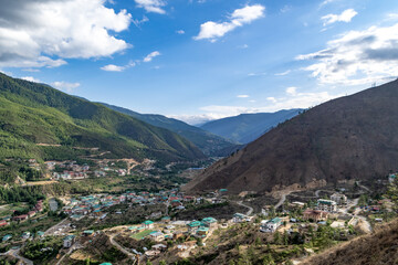 Fototapeta na wymiar Look down upon the breathtaking South Thimphu from high above.