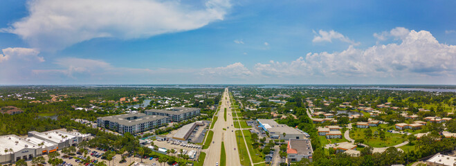 Aerial drone panorama photo Stuart Florida residential and commercial on Federal Highway