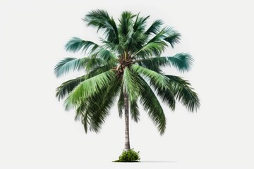 single palm tree against a plain white background. Generative AI