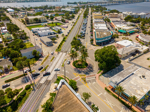 Aerial photo historic Downtown Stuart businesses and shops