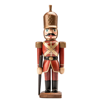 Wooden Soldier Isolated on Transparent Background, Antique Vintage Classic Toy