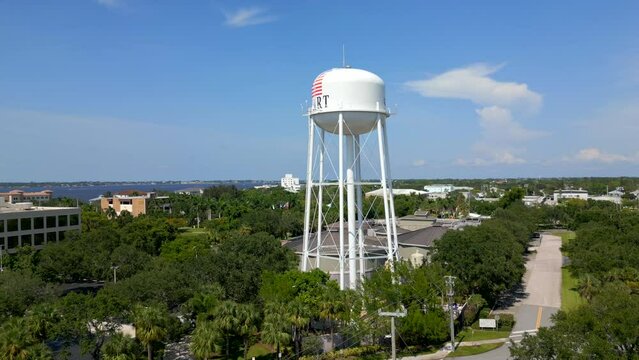 Aerial drone video Stuart Florida water tower 4k