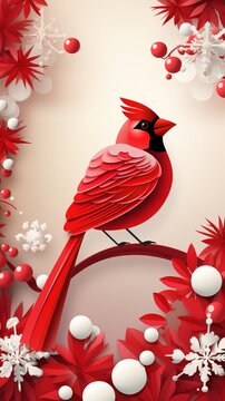 red cardinal Christmas bird on frame generative ai