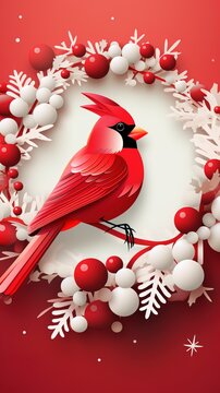 red cardinal Christmas bird on frame generative ai