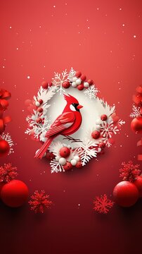 red cardinal Christmas bird on frame generative ai