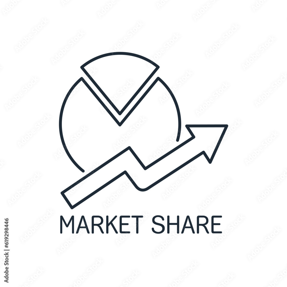 Poster up arrow and data analytics sign. increase in market share. vector linear icon isolated on white bac