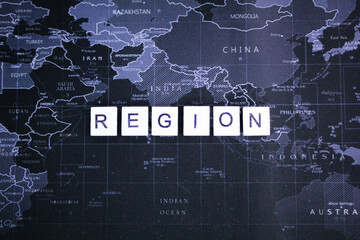 alphabetical letters with the word region. the concept of region or area