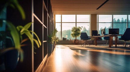 Sun comes inside the empty modern office with bright white light and large windows, best for background concepts and ideas for business presentation background, wallpaper 