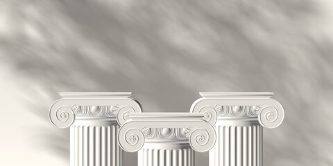 3d product background. 3d classic podium and light shadow white background for product presentation. 3d rendering illustration.