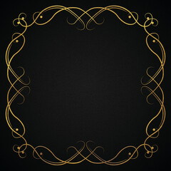 Golden luxury ornamental frame, Wedding, party, invitation background, Royal gold frame, antique, vintage gold style 100, abstract black gold.