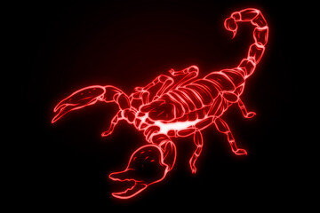 neon glowing scorpion isolated on dark background.