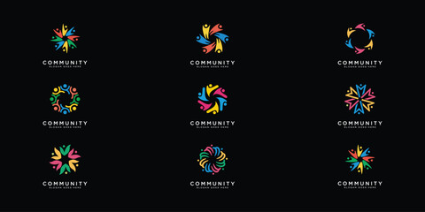 teamwork people community logo design set
