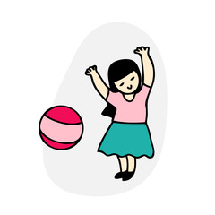 Young woman playing ball sport life wellness health concept. Perfect for tee, sticker, poster. Isolated vector illustration.