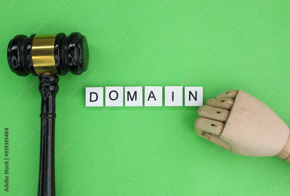 Poster letters of the alphabet with the word domain. an area of territory owned or controlled by a particul