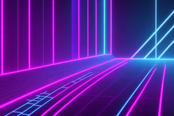 Fototapeta na wymiar illustration of abstract background of futuristic corridor with purple and blue neon lights Generative AI