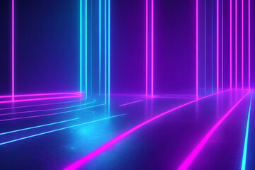 illustration of abstract background of futuristic corridor with purple and blue neon lights Generative AI