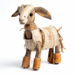 Shabby Vintage Toy Goat Isolated on White Background