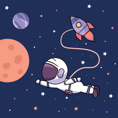 Naklejka premium Cute astronaut in the starry space