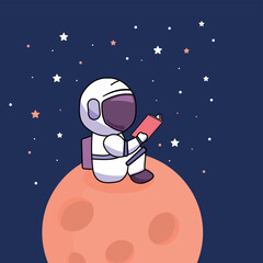 Fototapeta premium Cute astronaut reading a book in the starry space