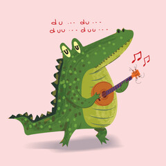 Illustration of funny crocodile cartoon icon character vector zoo animal collection.